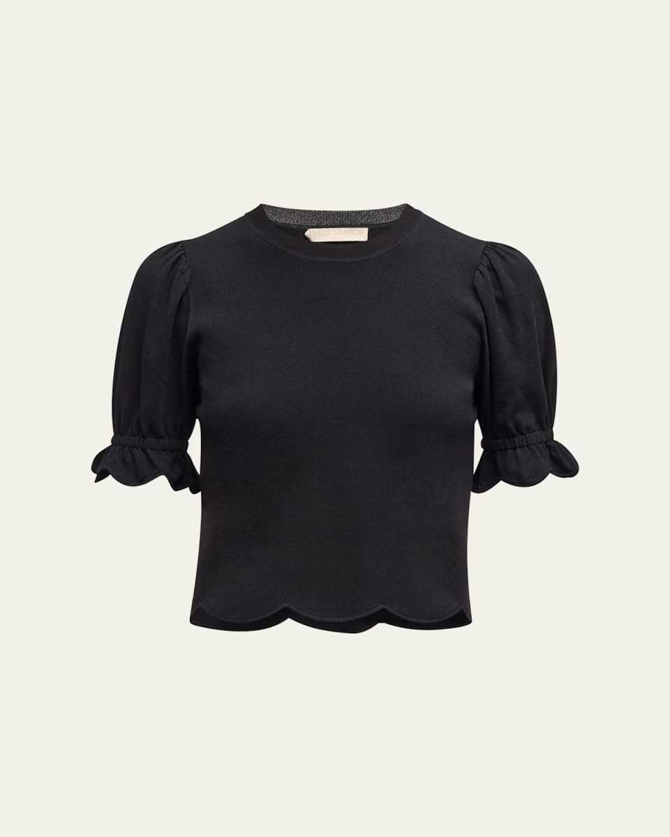 Noemi Puff-Sleeve Scalloped Top